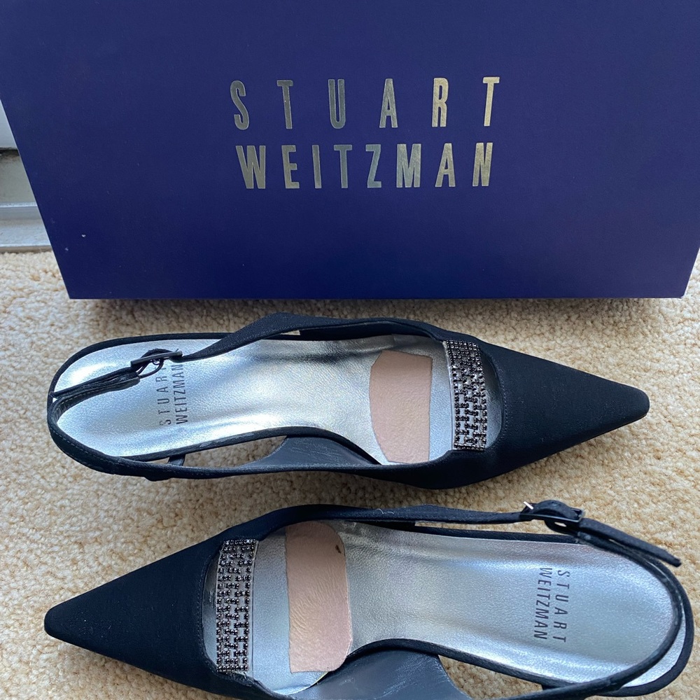 Stuart Weizman Fancy Black Sling Backs, Size 6, M… - image 1